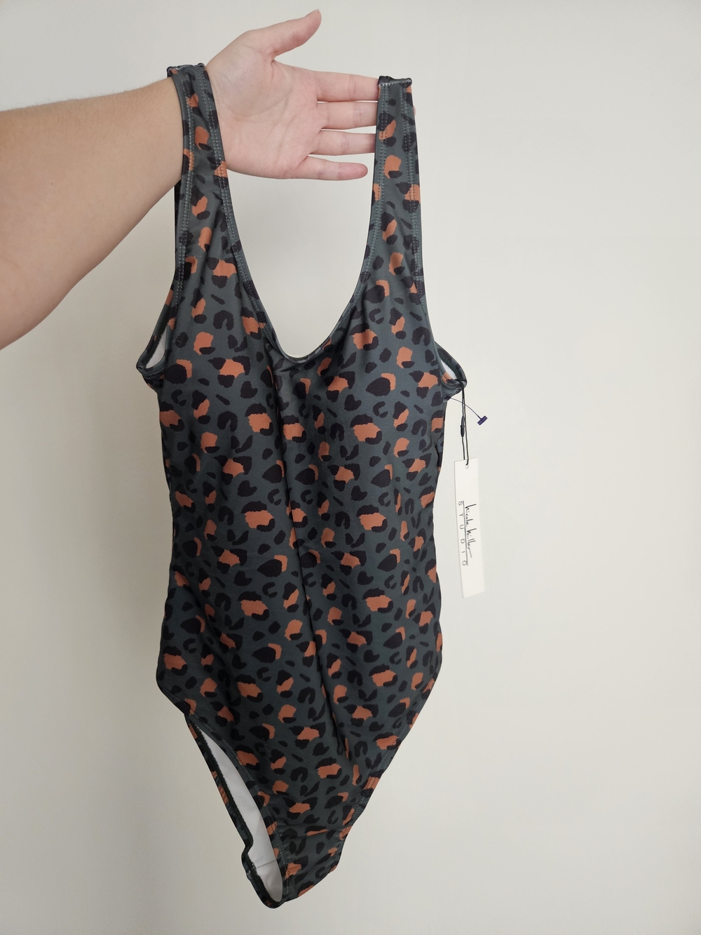 High-Cut Leopard Print One-Piece Swimsuit - Black & Brown
